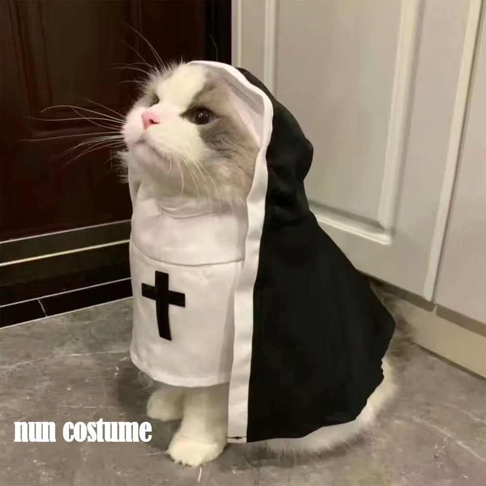 SabbaVie™ Pet Nun Costume – Funny Halloween Outfit for Cats & Dogs