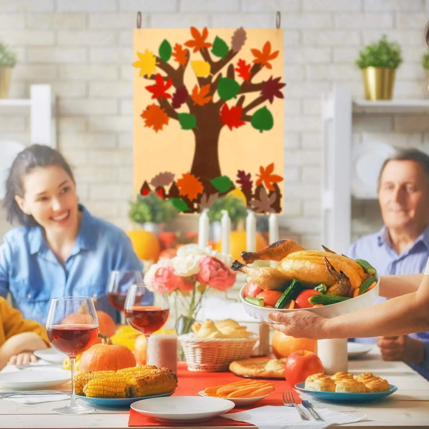 SabbaVie™ Thanksgiving & Christmas Felt Tree – DIY Wall Hanging with Cute Ornaments for Kids & Home Décor