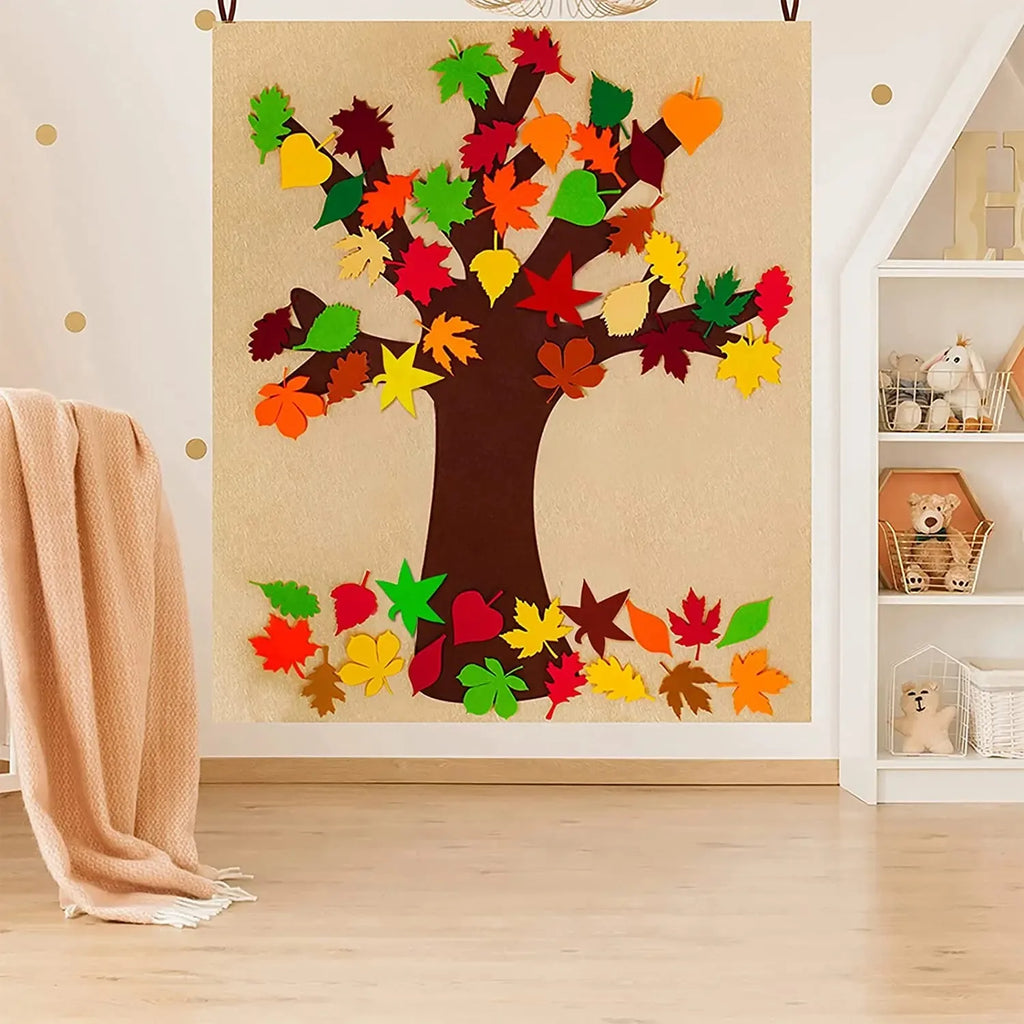 SabbaVie™ Thanksgiving & Christmas Felt Tree – DIY Wall Hanging with Cute Ornaments for Kids & Home Décor