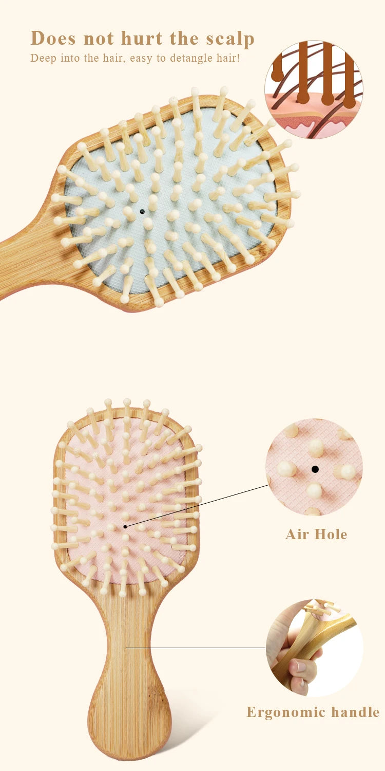 🪵 SabbaVie™ Natural Bamboo Hair Comb Collection — Anti-Static Massage & Detangling Brush Set