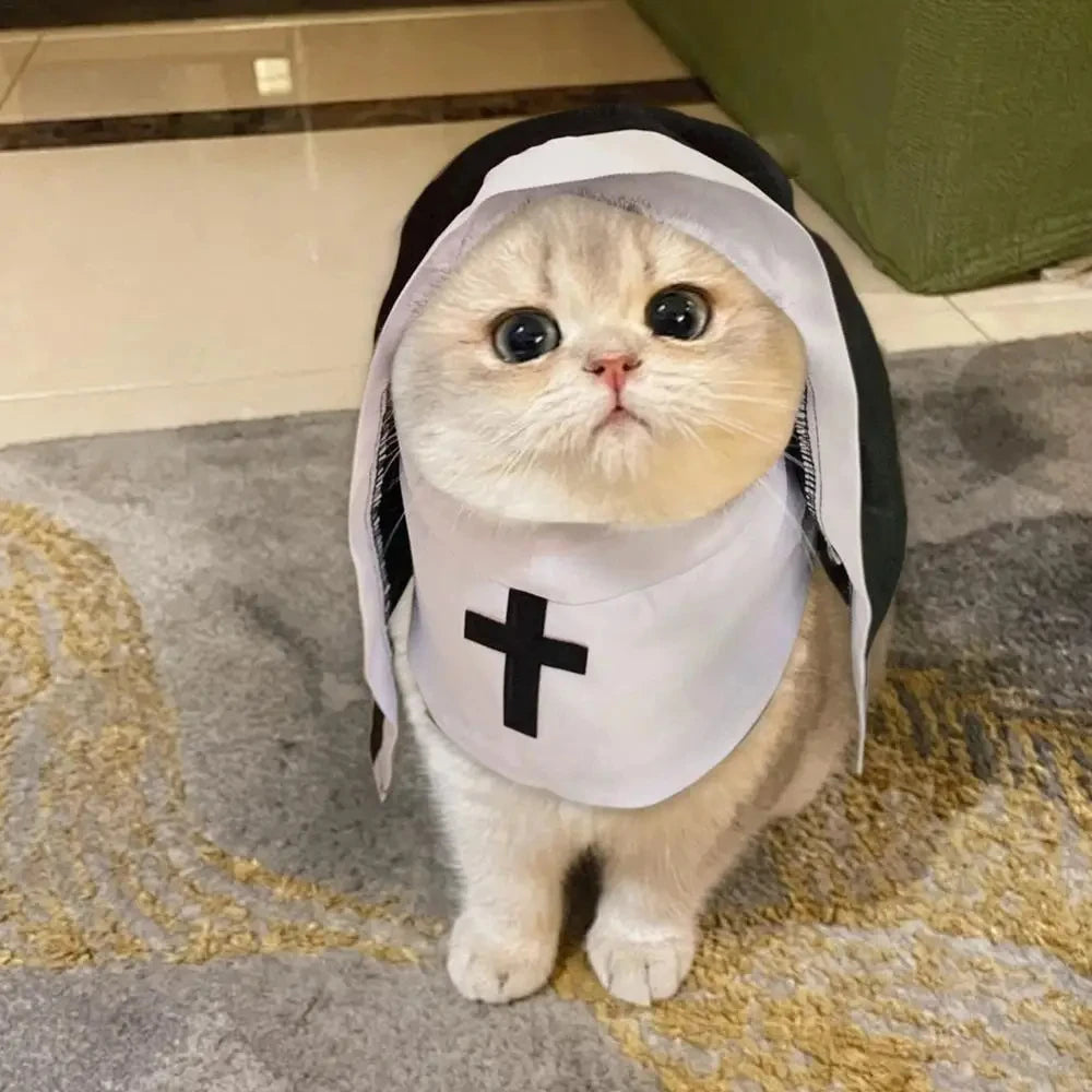 SabbaVie™ Pet Nun Costume – Funny Halloween Outfit for Cats & Dogs