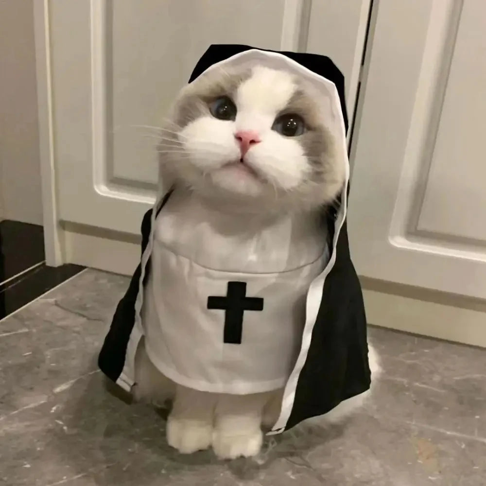 SabbaVie™ Pet Nun Costume – Funny Halloween Outfit for Cats & Dogs