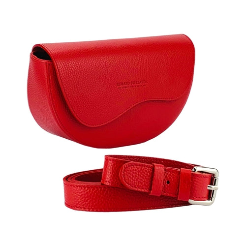 SabbaVie™ RB1027V | Italian Genuine Leather Red Curved Crossbody Belt Bag