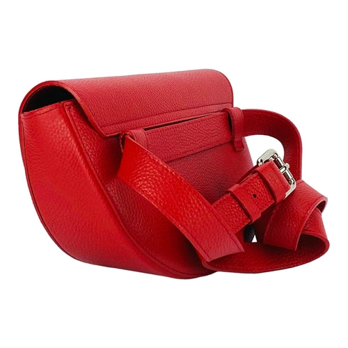 SabbaVie™ RB1027V | Italian Genuine Leather Red Curved Crossbody Belt Bag