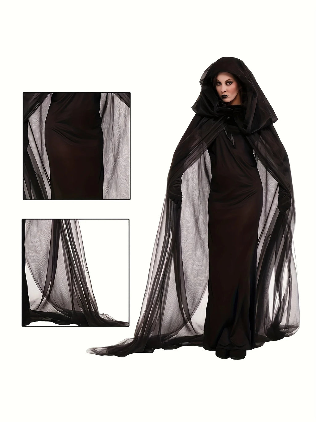 SabbaVie™ Long Black Cloak – Classic Unisex Halloween Robe