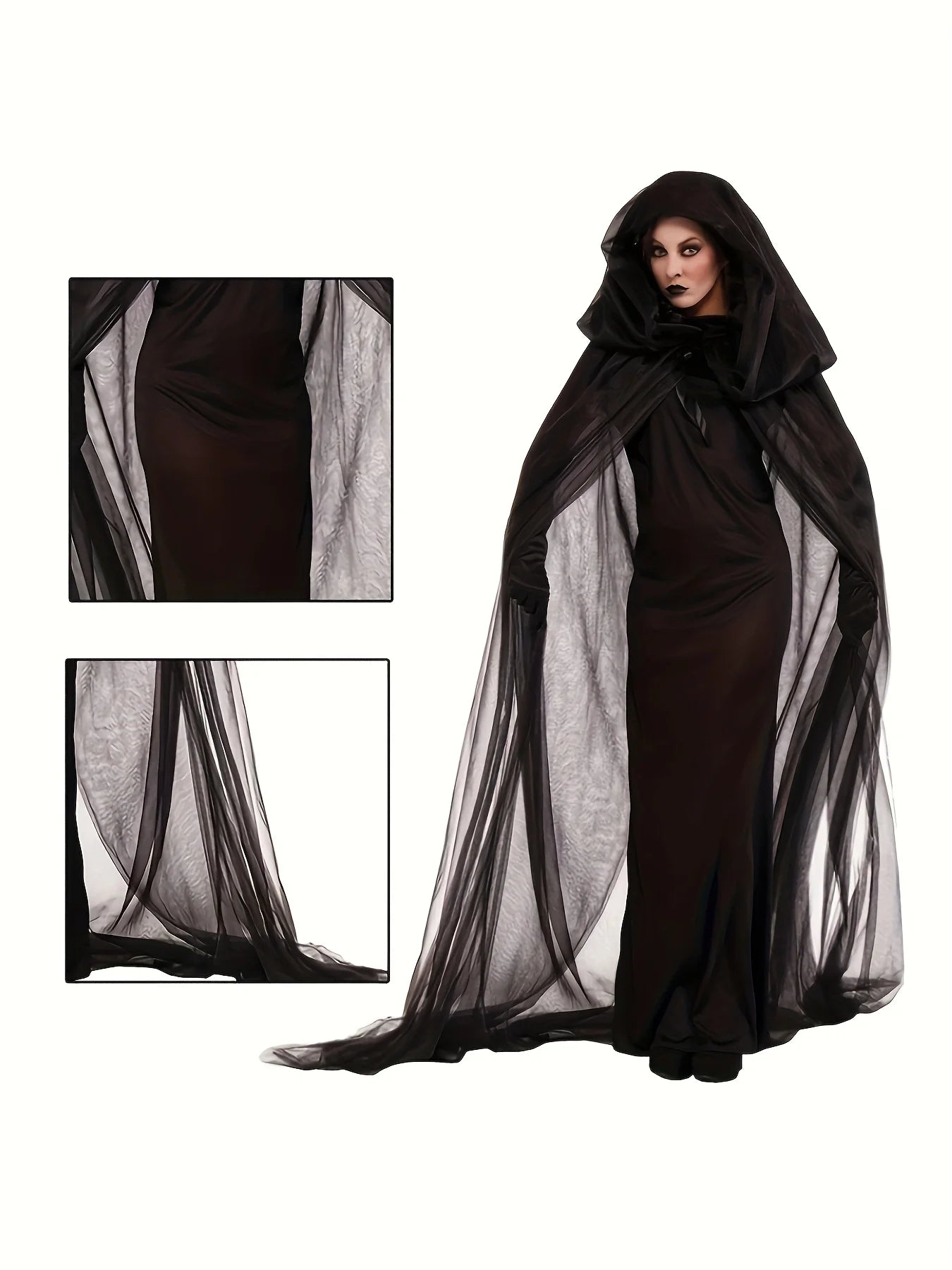 SabbaVie™ Long Black Cloak – Classic Unisex Halloween Robe