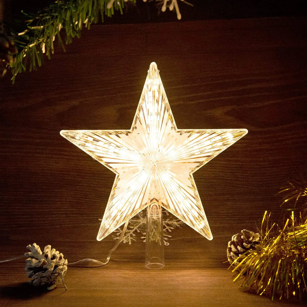 SabbaVie™ LED Glitter Star Tree Topper – Christmas Light Decoration
