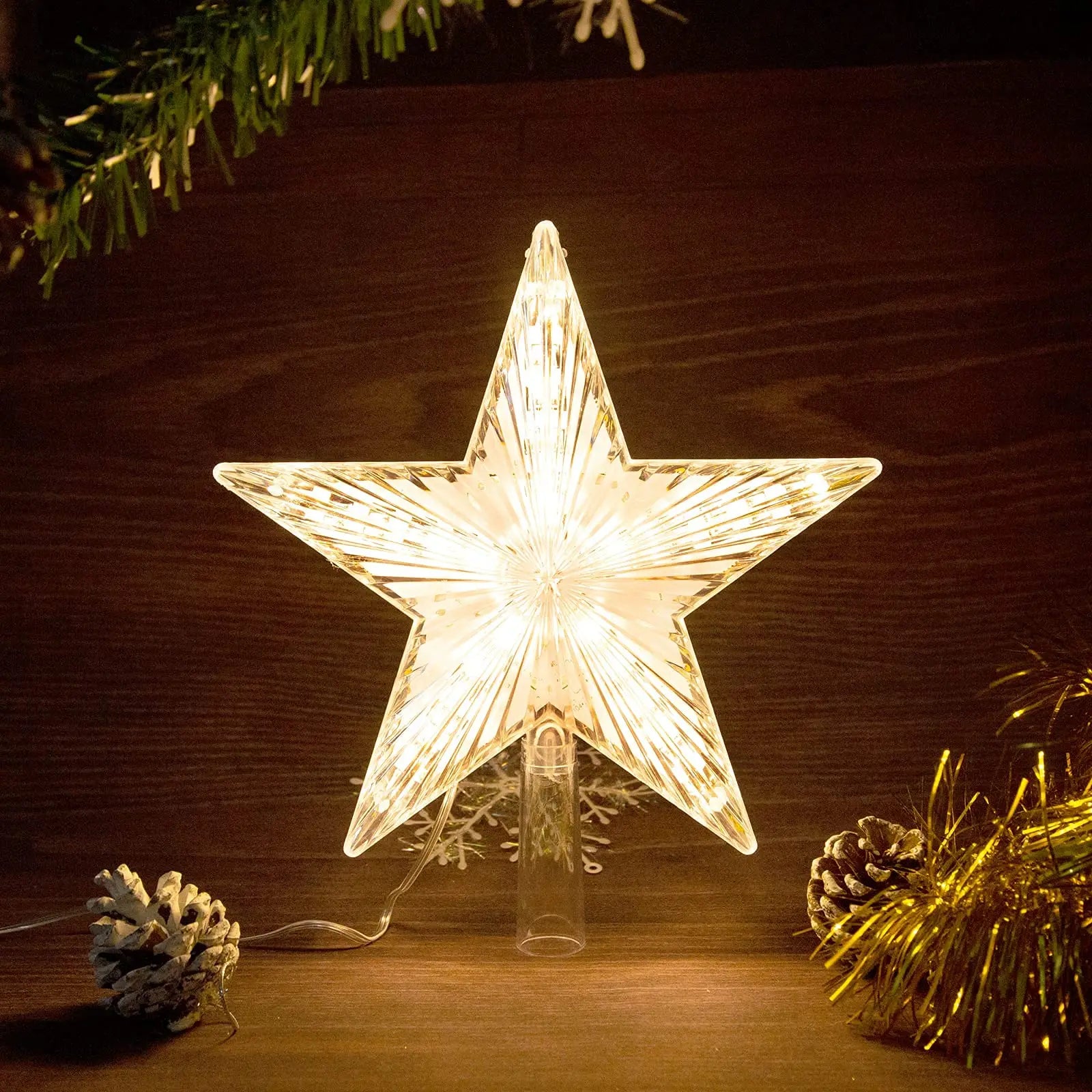 SabbaVie™ LED Glitter Star Tree Topper – Christmas Light Decoration