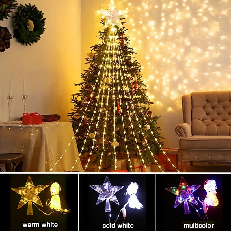 SabbaVie™ LED Christmas Waterfall Tree Lights – USB & Battery Powered