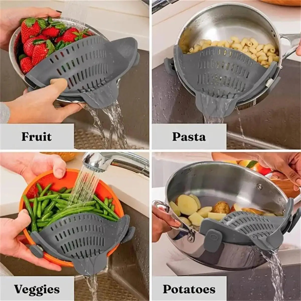 🍝 5️⃣ SabbaVie™ Pot Strainer Clip — Universal Silicone Kitchen Helper