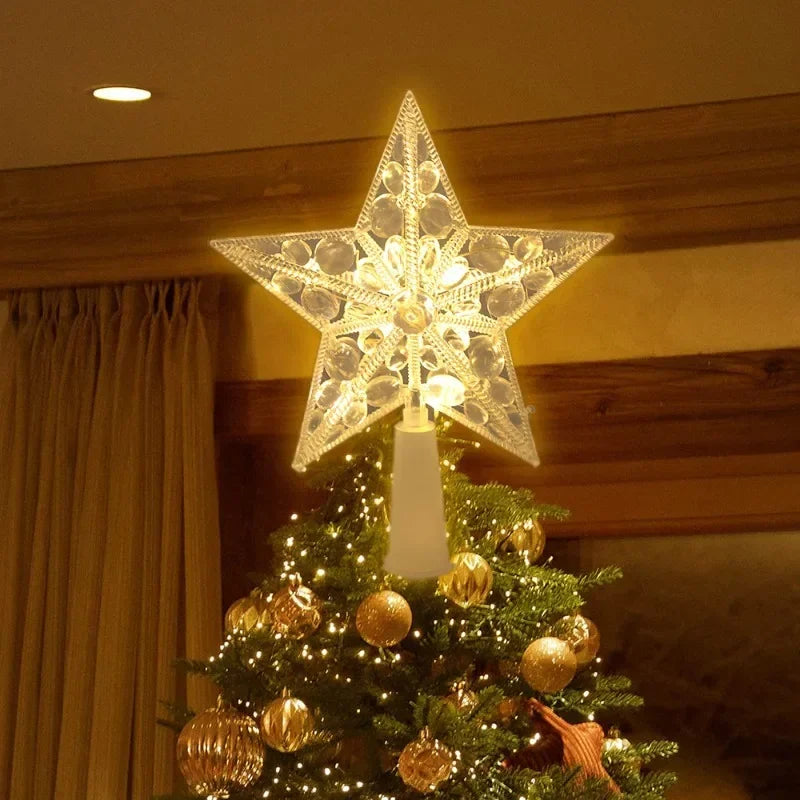 SabbaVie™ LED Glitter Star Tree Topper – Christmas Light Decoration