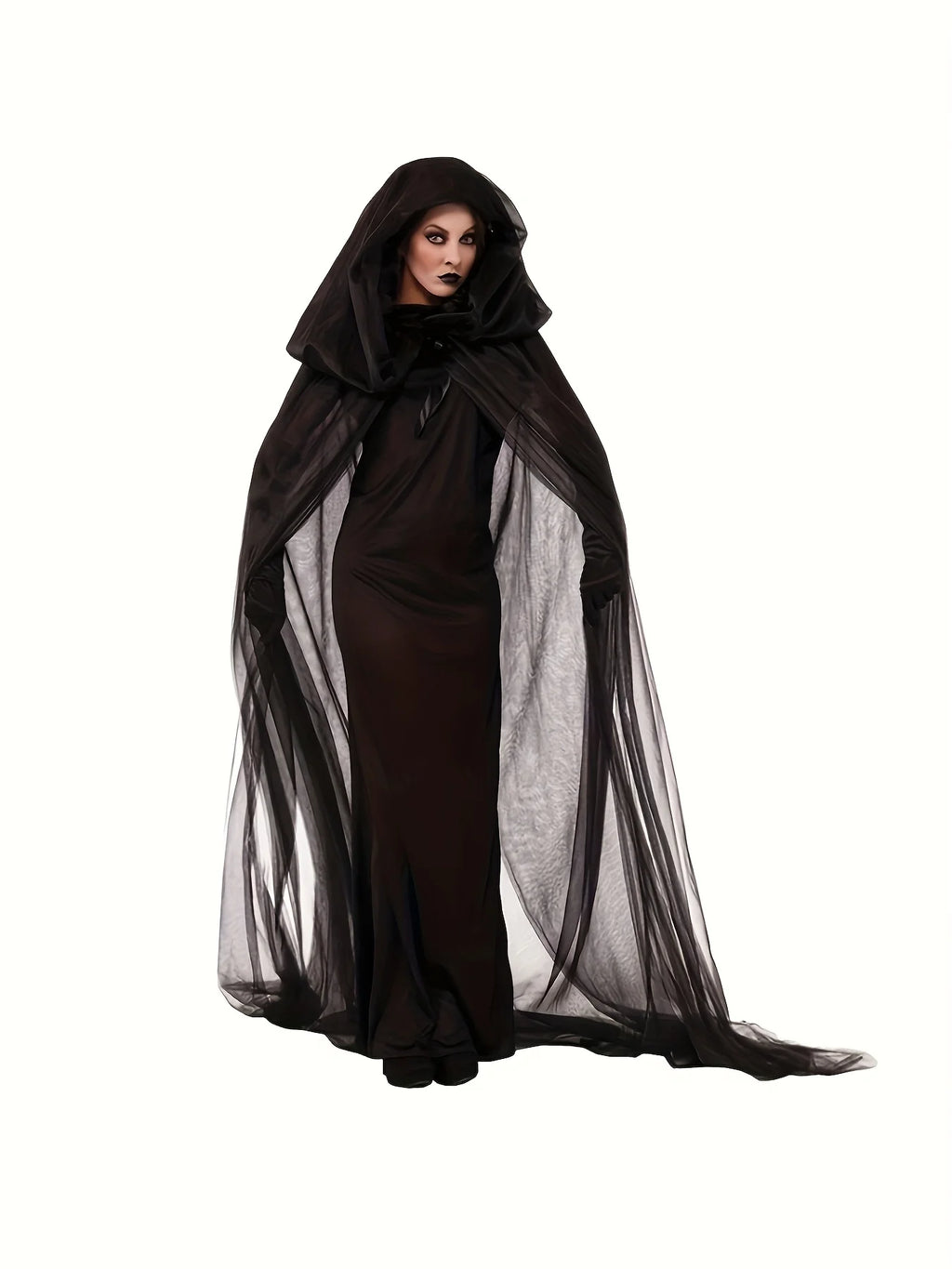 SabbaVie™ Long Black Cloak – Classic Unisex Halloween Robe