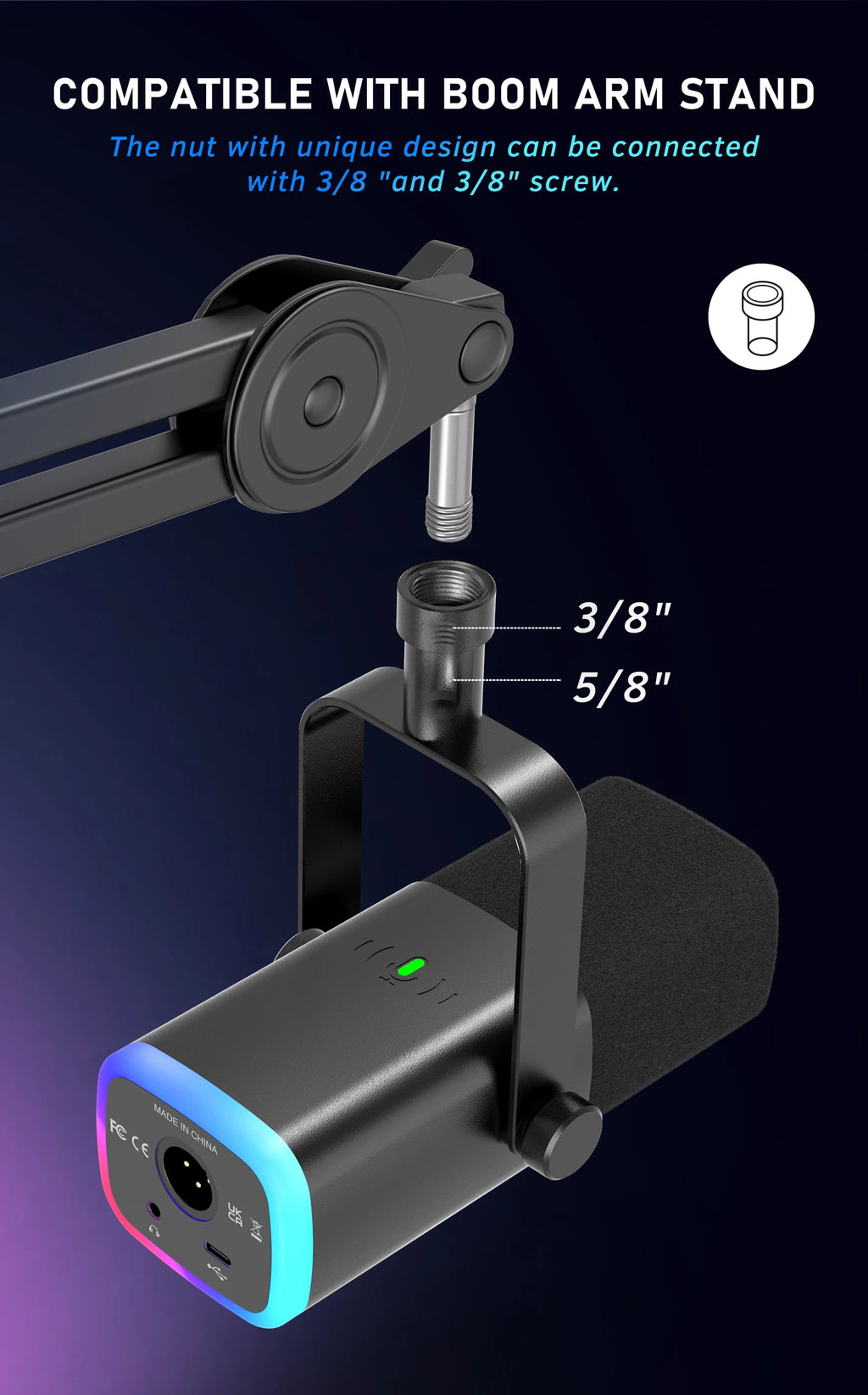 FIFINE™ Portable RGB Gaming Microphone with Noise Reduction & USB Plug-and-Play Dock (Sold by SabbaVie™)