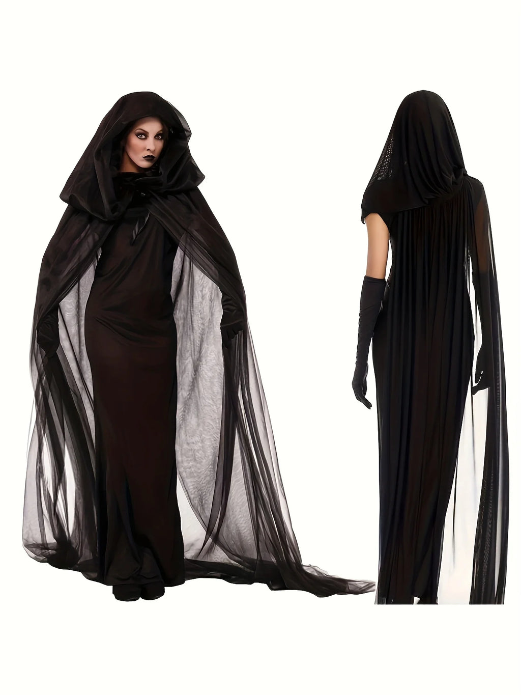 SabbaVie™ Long Black Cloak – Classic Unisex Halloween Robe