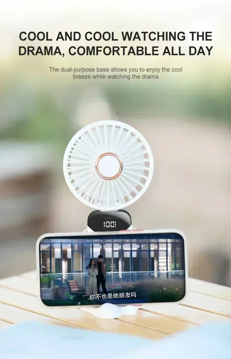 Portable 5-Speed Foldable Desk & Handheld Fan with Phone Stand – USB Rechargeable Mini Cooling Fan (Sold by SabbaVie™)