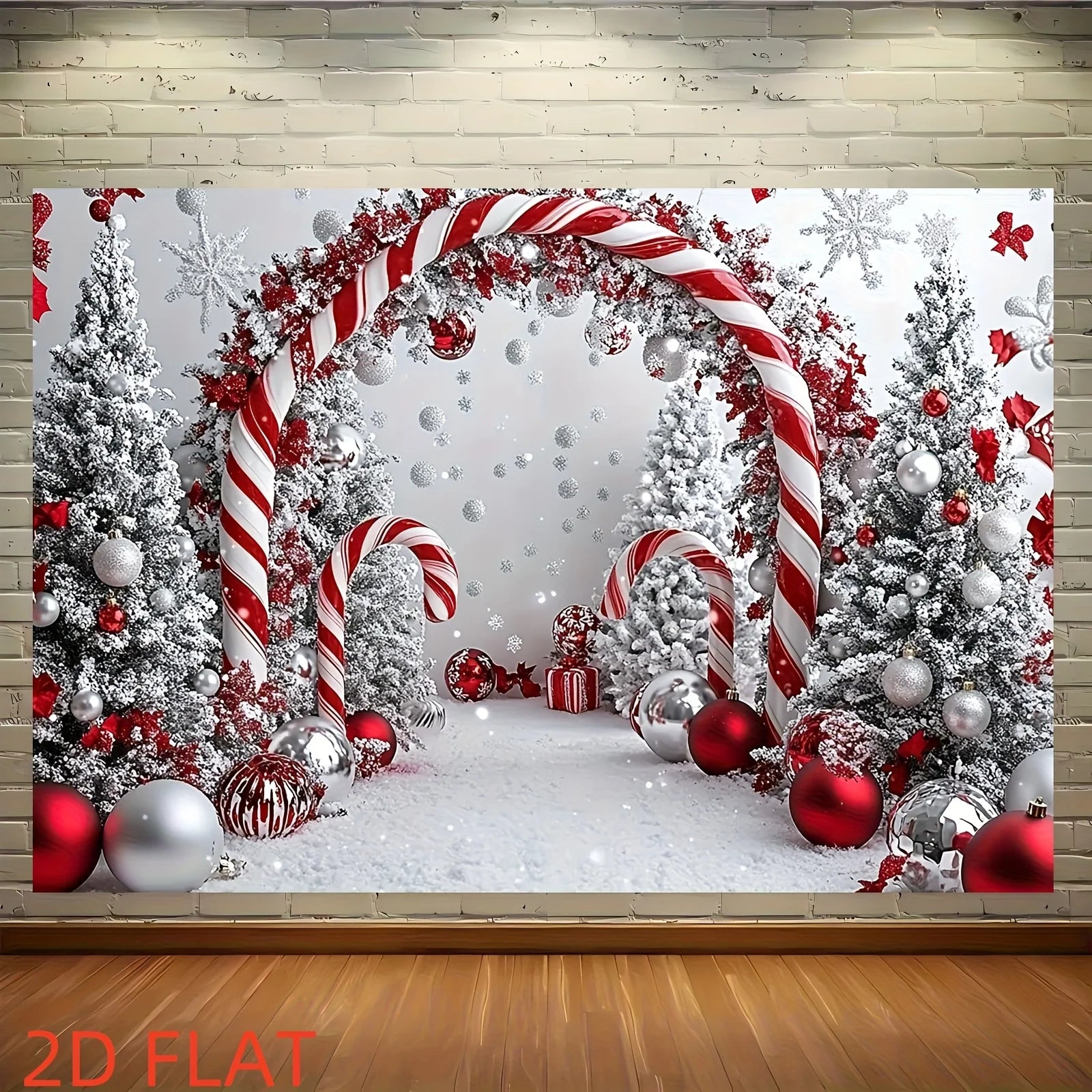 SabbaVie™ Shiny Christmas Tree Backdrop – Festive Candy Cane & Snowflake Party Banner Cloth