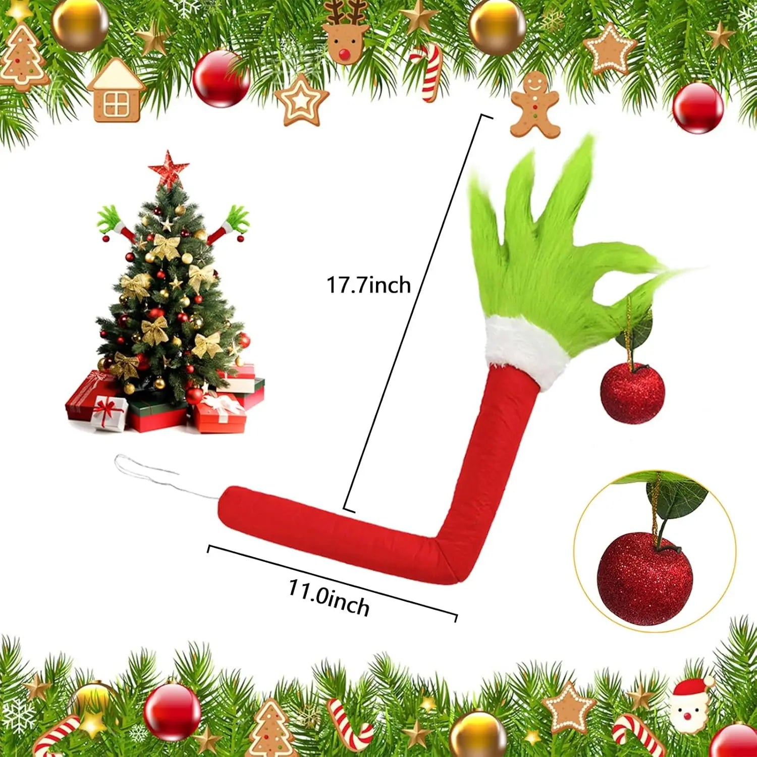 SabbaVie™ Grinch-Style Christmas Tree Arms – Funny Green Monster Elf Arm Decorations