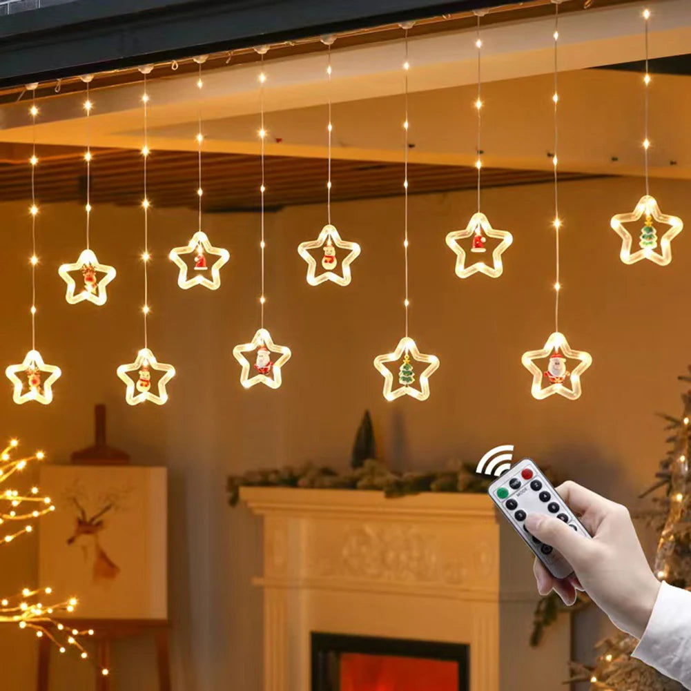 SabbaVie™ LED Christmas Curtain Lights – Stars / Tree Design