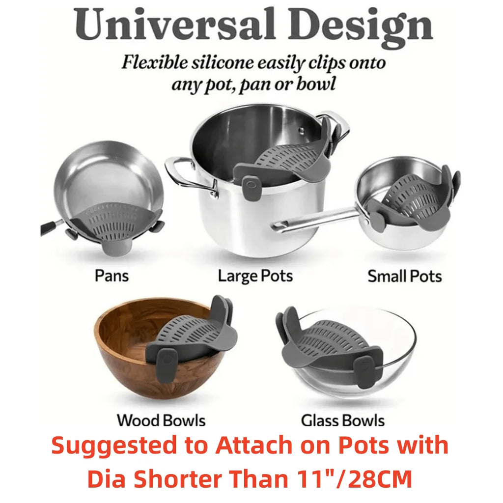 🍝 5️⃣ SabbaVie™ Pot Strainer Clip — Universal Silicone Kitchen Helper