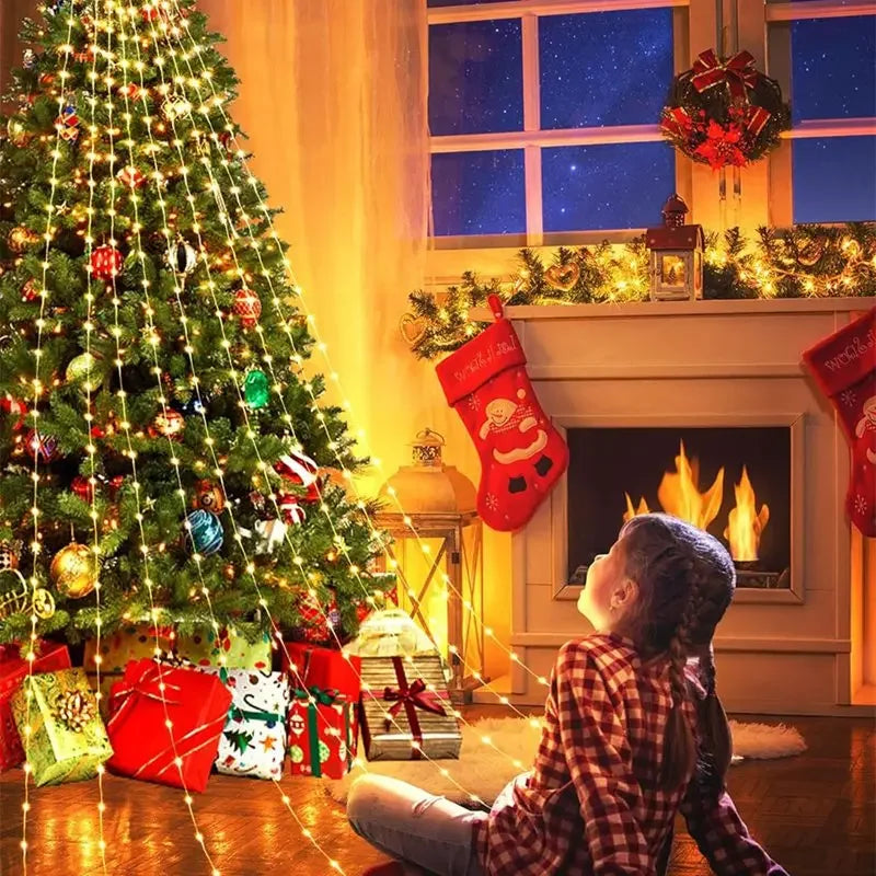 SabbaVie™ LED Christmas Waterfall Tree Lights – USB & Battery Powered