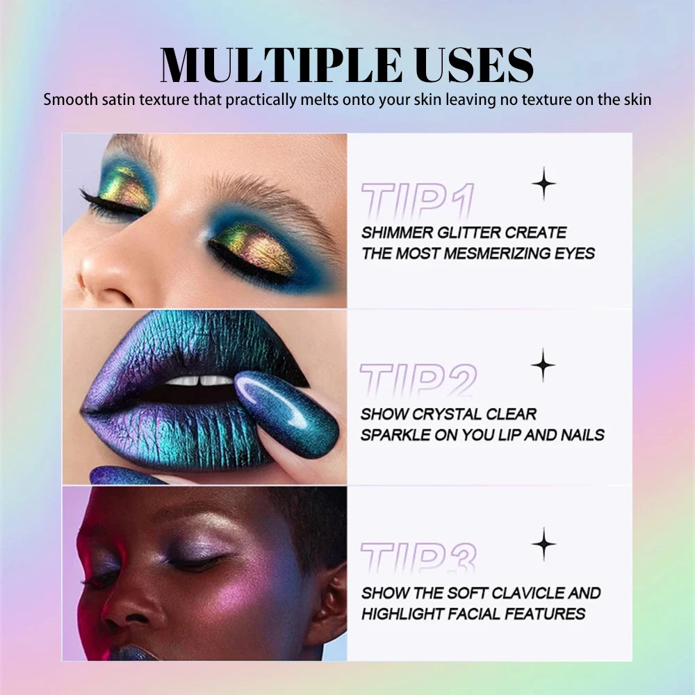 SabbaVie™ Chameleon Liquid Eyeshadow & Lip Glitter – Multi-Chrome Diamond Makeup for Eyes, Lips & Face