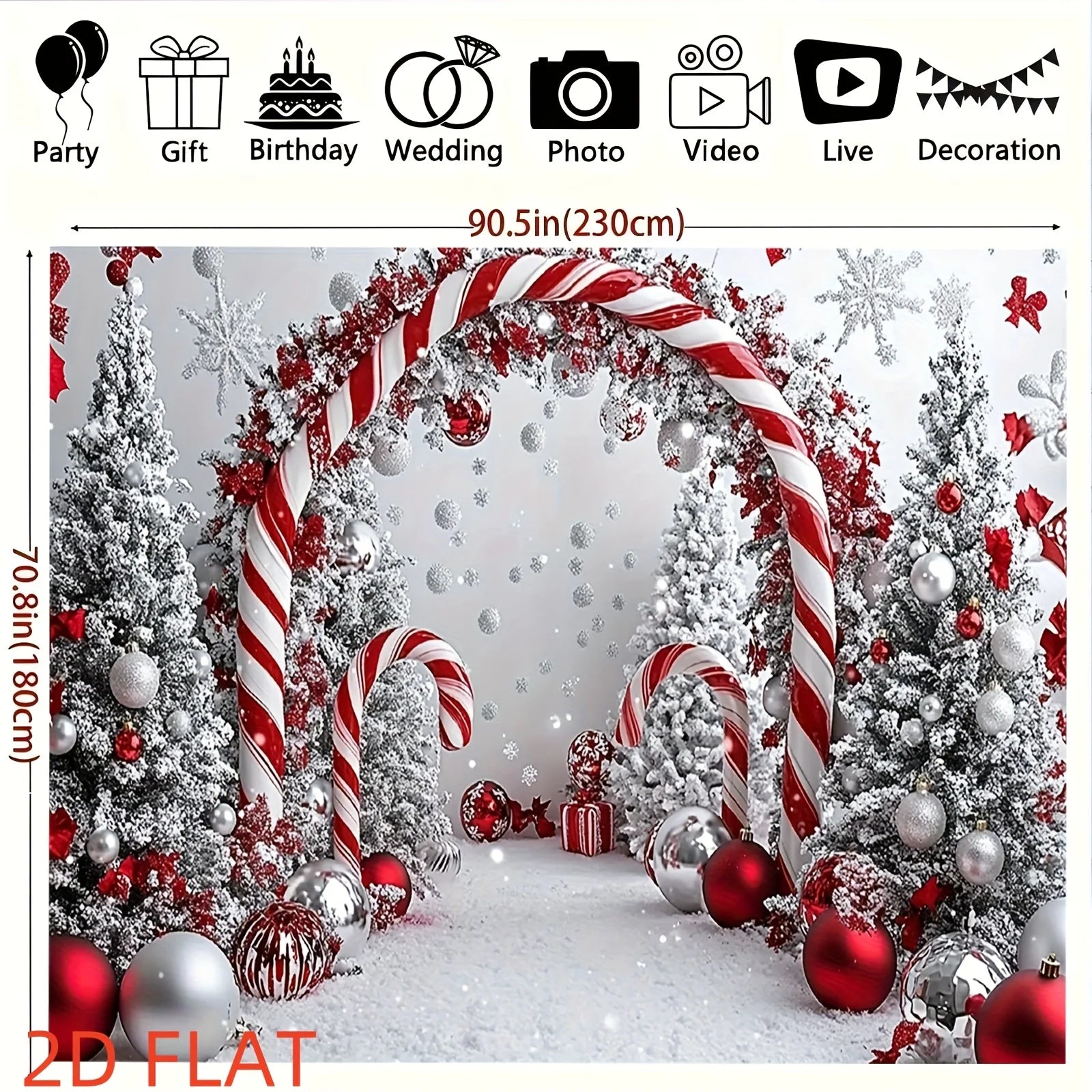 SabbaVie™ Shiny Christmas Tree Backdrop – Festive Candy Cane & Snowflake Party Banner Cloth