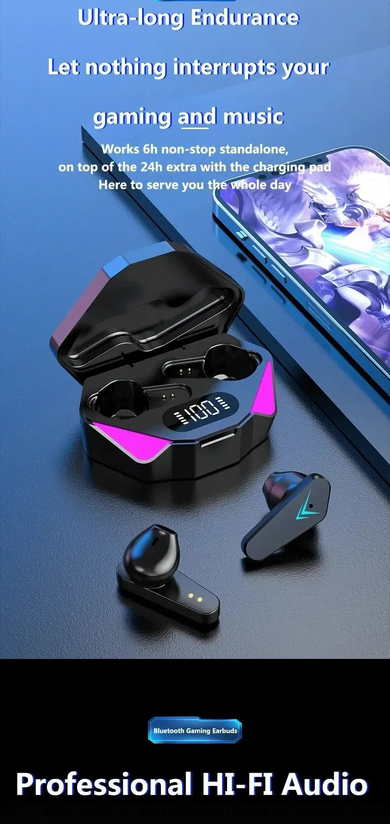 LS™ Wireless Gaming Earbuds with Bluetooth 5.3 & LED Charging Case – Noise Cancelling Gaming Headphones (Sold by SabbaVie™)