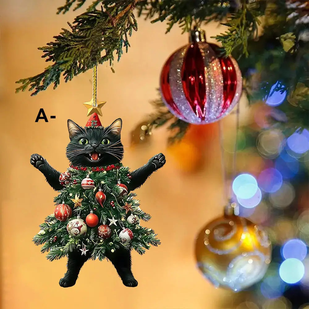 SabbaVie™ Christmas Cat Pendant Ornaments – Funny 2D Acrylic Hanging Décor