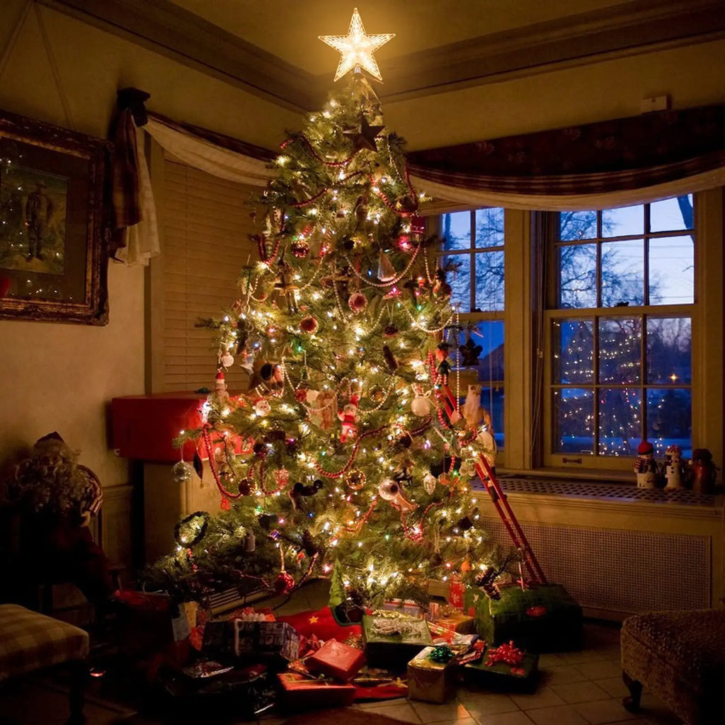 SabbaVie™ LED Glitter Star Tree Topper – Christmas Light Decoration