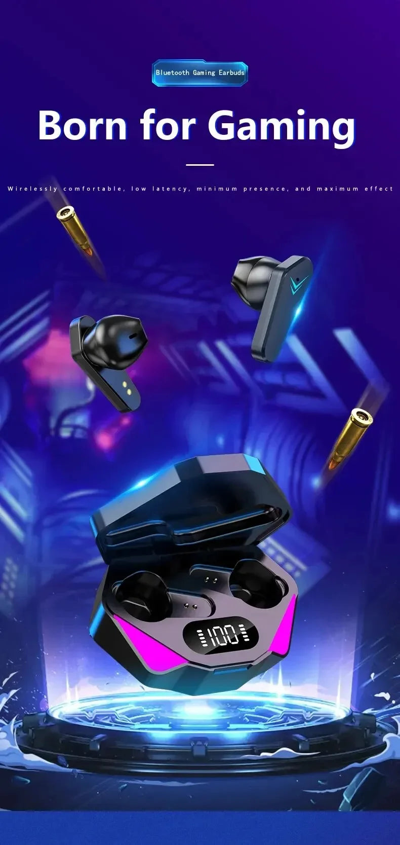 LS™ Wireless Gaming Earbuds with Bluetooth 5.3 & LED Charging Case – Noise Cancelling Gaming Headphones (Sold by SabbaVie™)