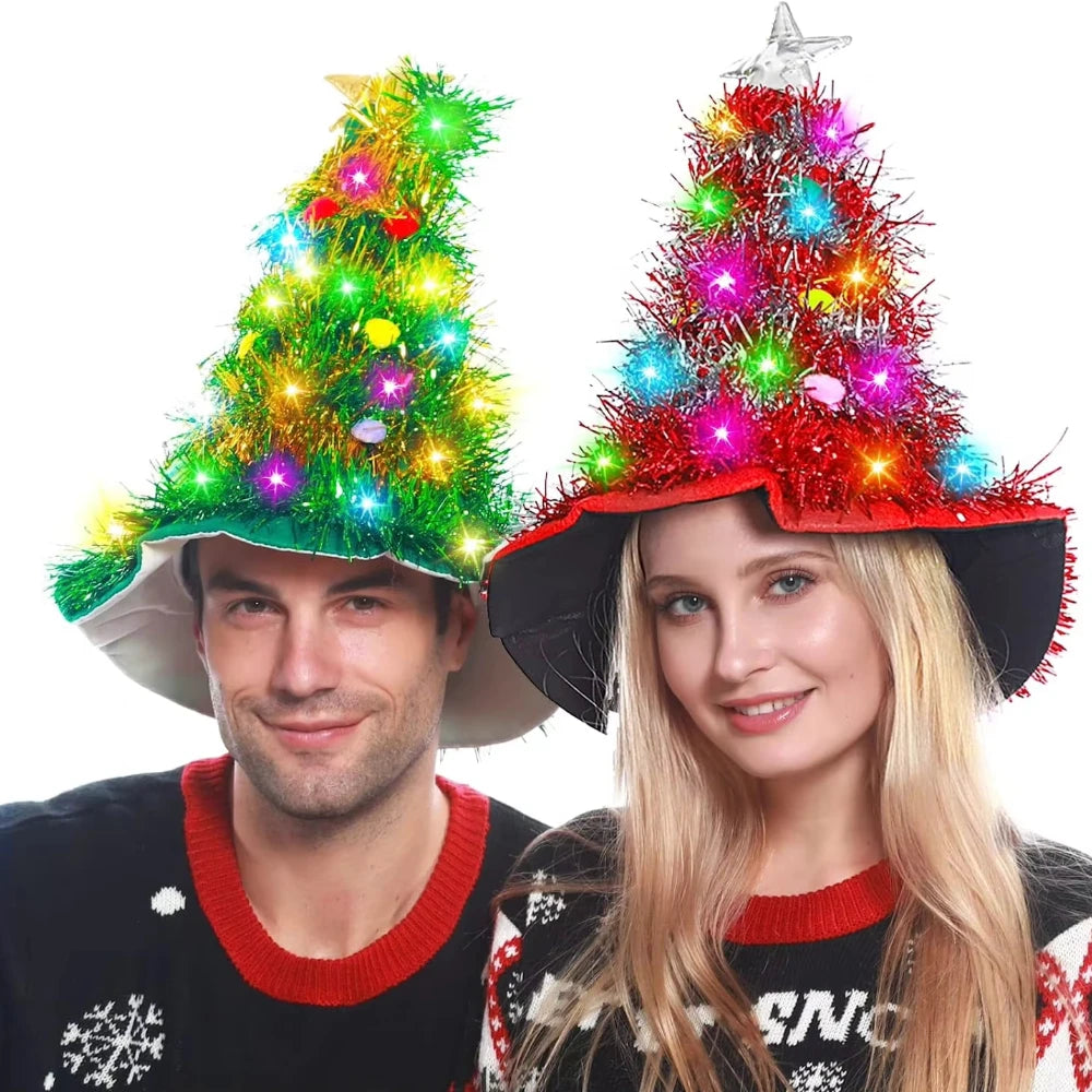 SabbaVie™ LED Christmas Tree Party Hat – Light-Up Funny Holiday Hat