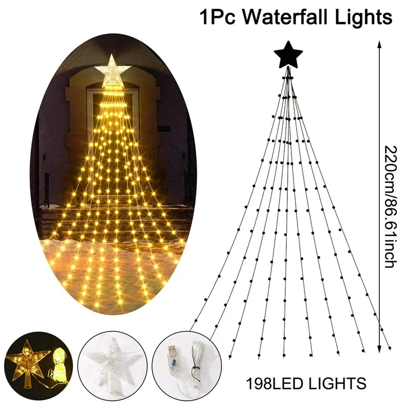 SabbaVie™ LED Christmas Waterfall Tree Lights – USB & Battery Powered