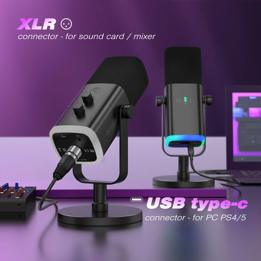 FIFINE™ Portable RGB Gaming Microphone with Noise Reduction & USB Plug-and-Play Dock (Sold by SabbaVie™)
