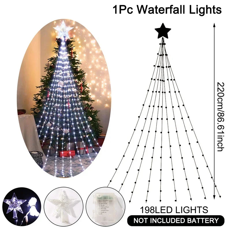 SabbaVie™ LED Christmas Waterfall Tree Lights – USB & Battery Powered