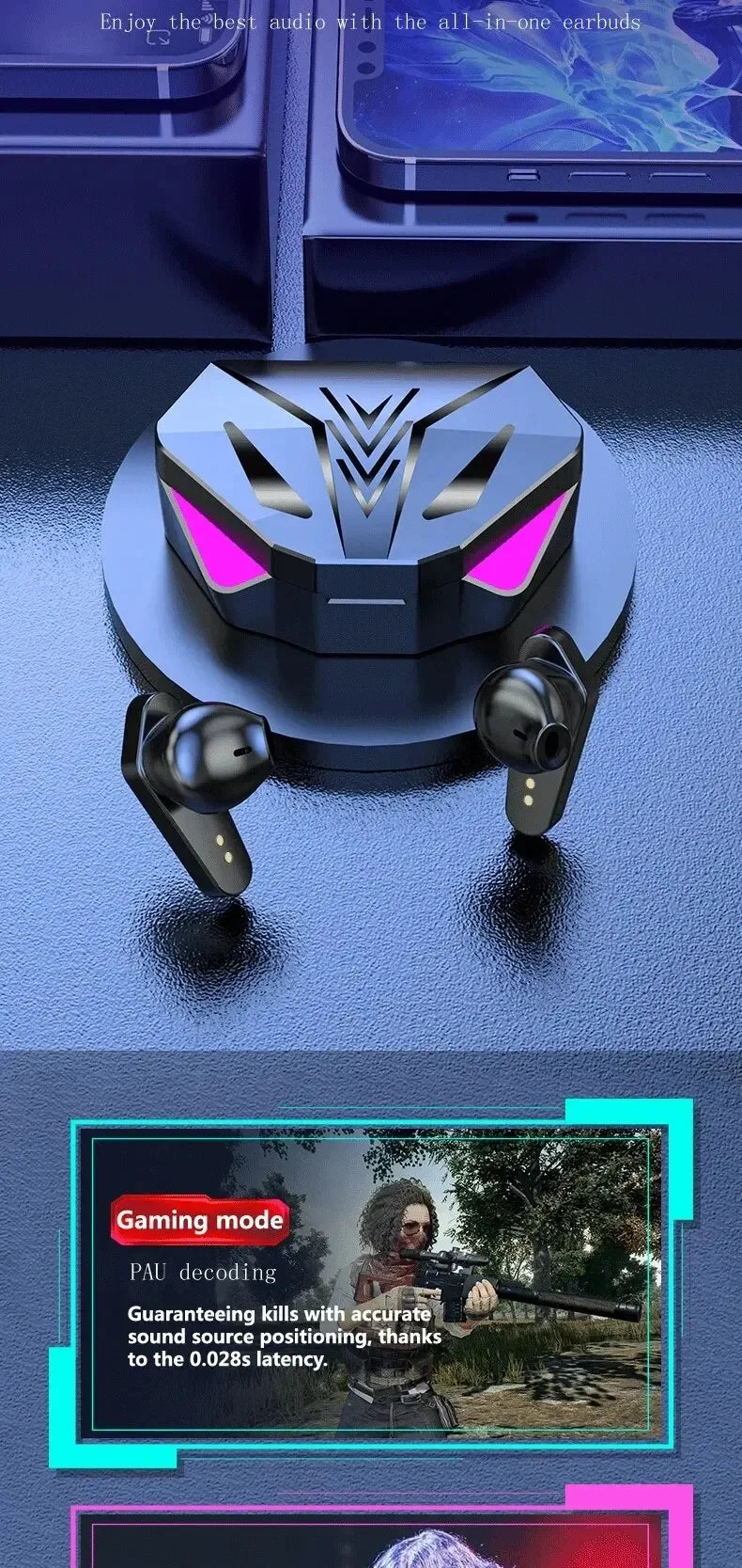 LS™ Wireless Gaming Earbuds with Bluetooth 5.3 & LED Charging Case – Noise Cancelling Gaming Headphones (Sold by SabbaVie™)