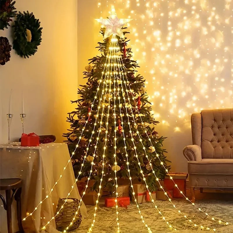 SabbaVie™ LED Christmas Waterfall Tree Lights – USB & Battery Powered