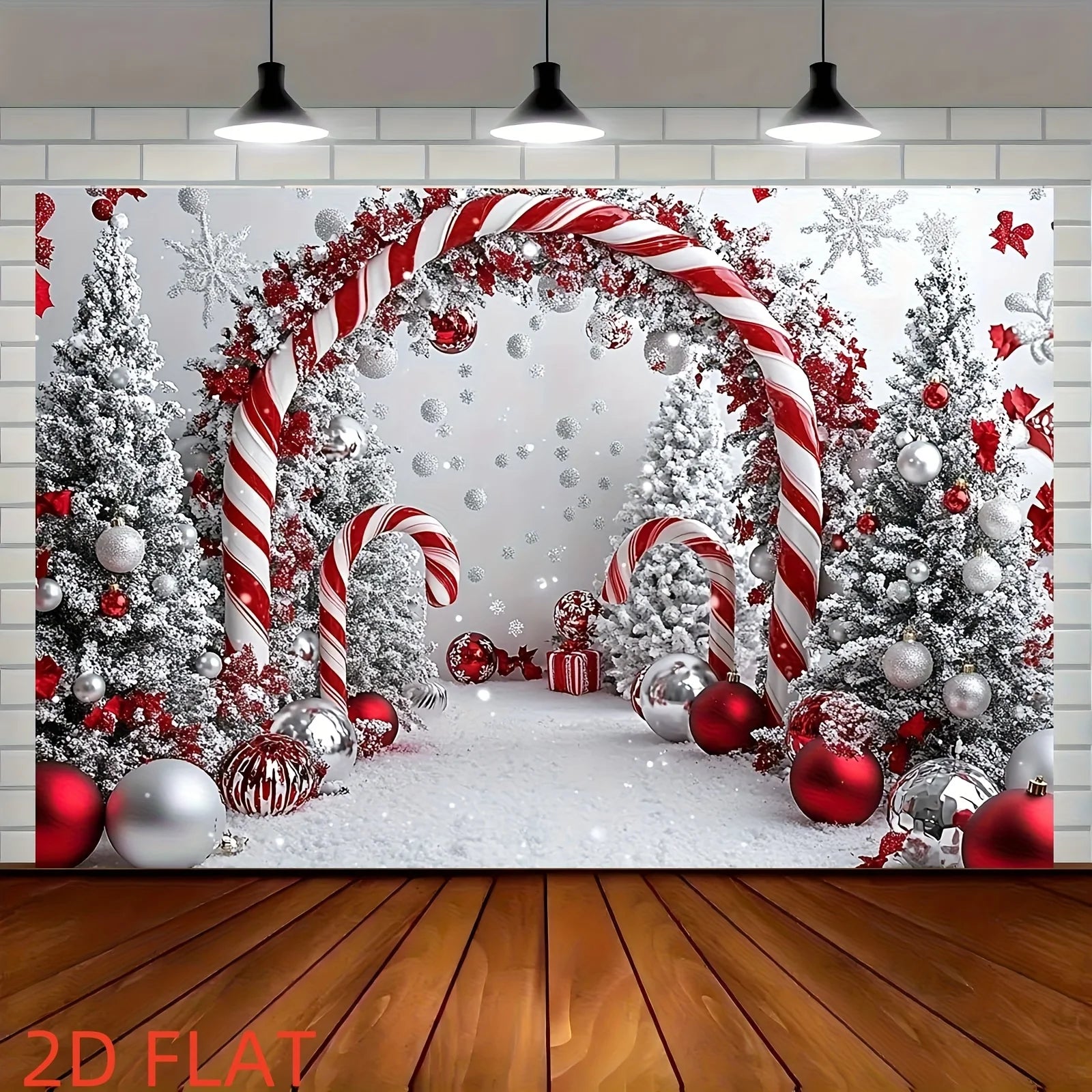 SabbaVie™ Shiny Christmas Tree Backdrop – Festive Candy Cane & Snowflake Party Banner Cloth