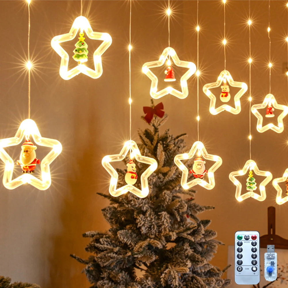 SabbaVie™ LED Christmas Curtain Lights – Stars / Tree Design