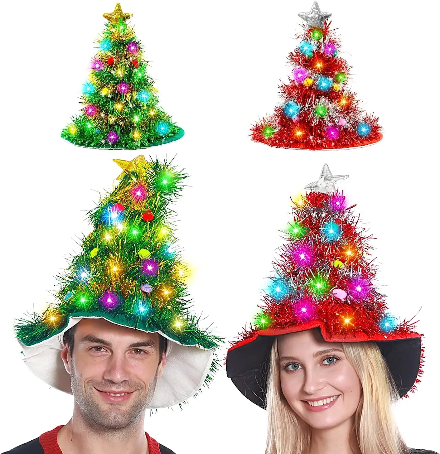 SabbaVie™ LED Christmas Tree Party Hat – Light-Up Funny Holiday Hat