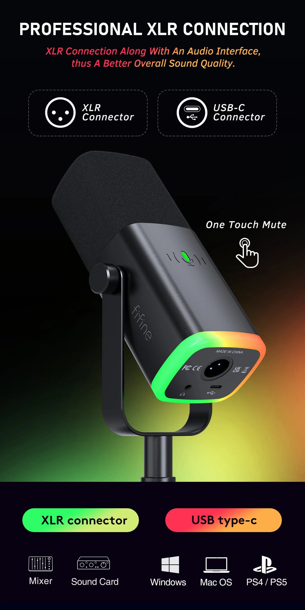 FIFINE™ Portable RGB Gaming Microphone with Noise Reduction & USB Plug-and-Play Dock (Sold by SabbaVie™)