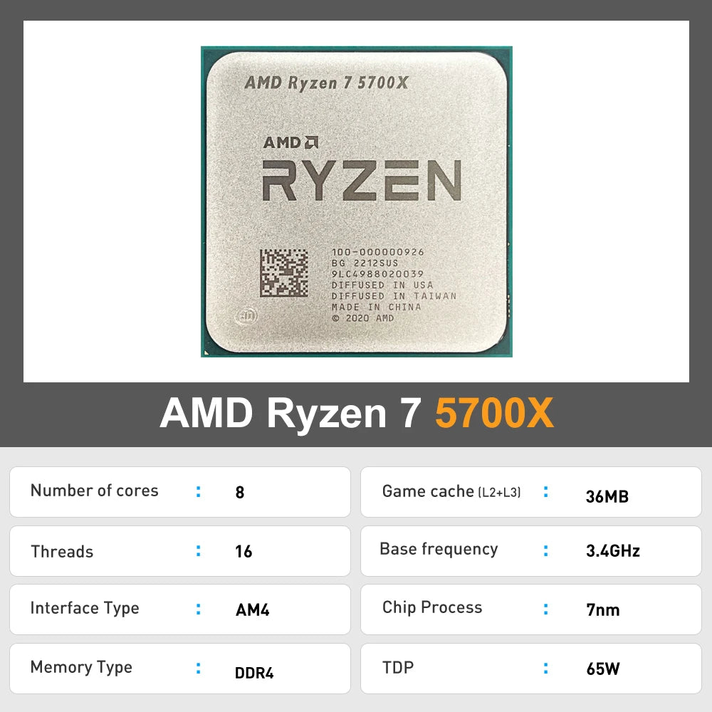 AMD Ryzen™ 7 5700X 8-Core 16-Thread 4.6GHz Processor – High-Performance CPU for Gaming & Productivity (Sold by SabbaVie™)