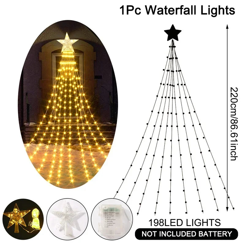SabbaVie™ LED Christmas Waterfall Tree Lights – USB & Battery Powered
