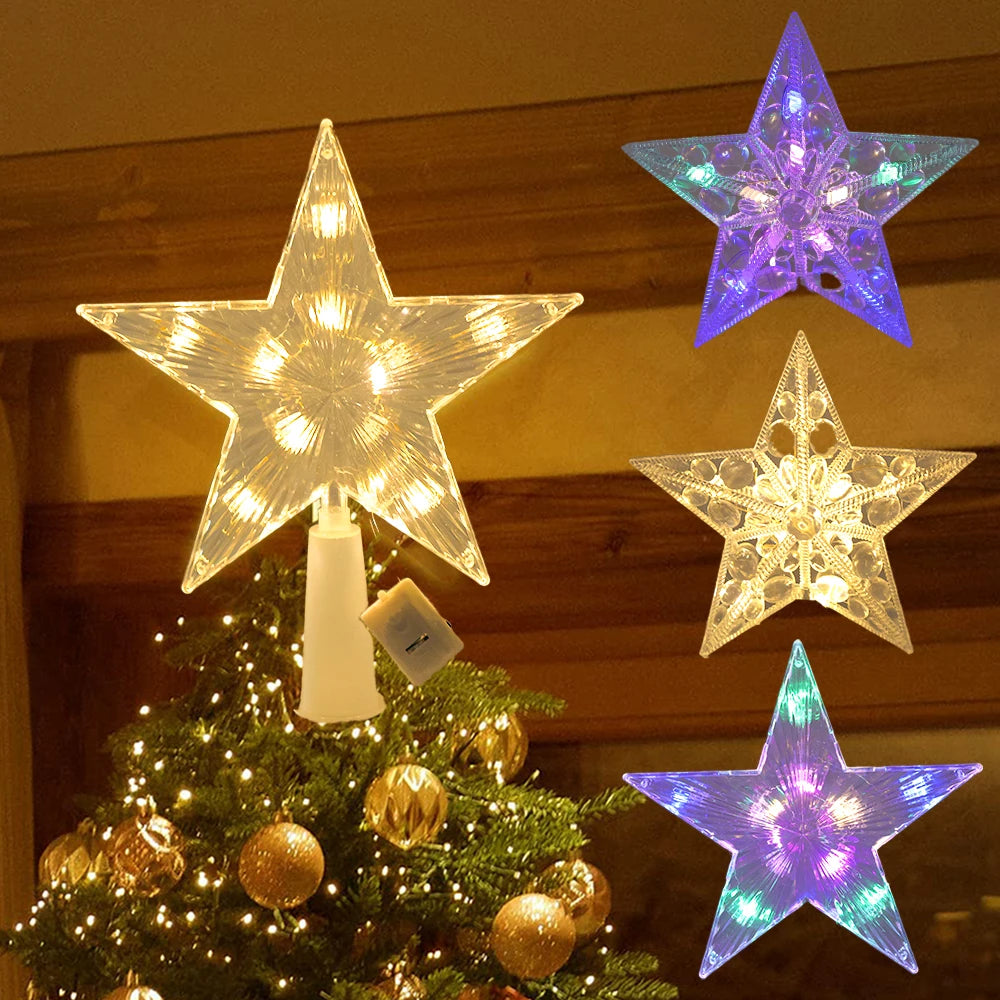 SabbaVie™ LED Glitter Star Tree Topper – Christmas Light Decoration