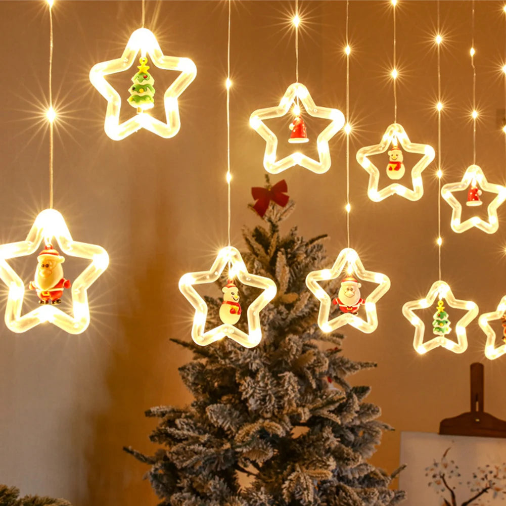 SabbaVie™ LED Christmas Curtain Lights – Stars / Tree Design
