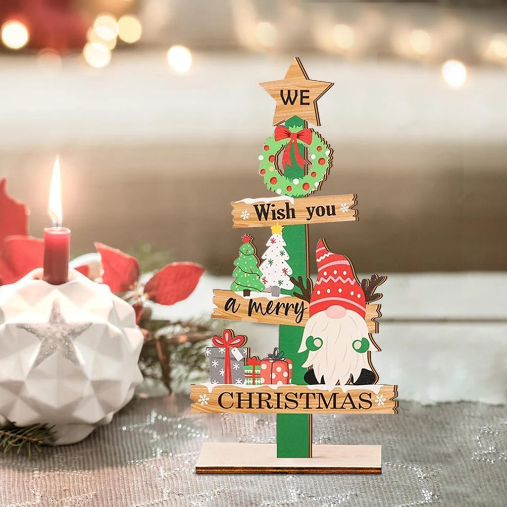 Wooden Christmas Tree Ornament – Festive LED Rustic Decoration for Holiday Homes