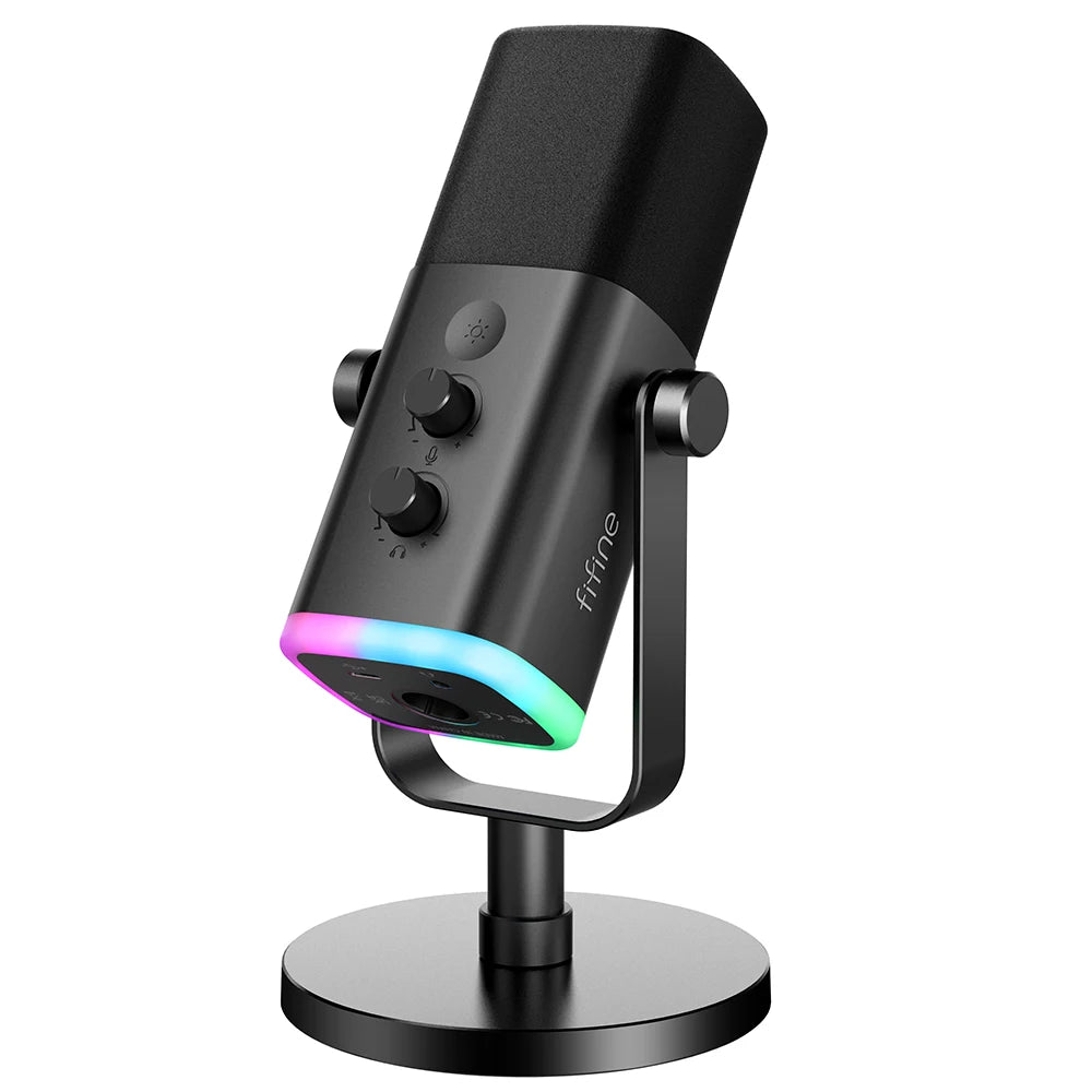 FIFINE™ Portable RGB Gaming Microphone with Noise Reduction & USB Plug-and-Play Dock (Sold by SabbaVie™)