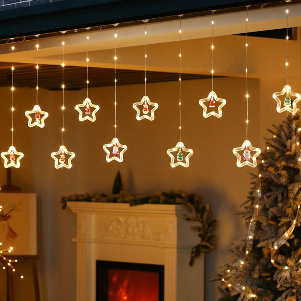 SabbaVie™ LED Christmas Curtain Lights – Stars / Tree Design