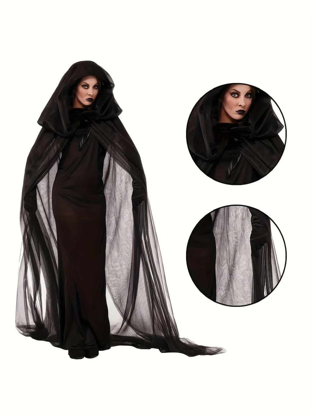 SabbaVie™ Long Black Cloak – Classic Unisex Halloween Robe