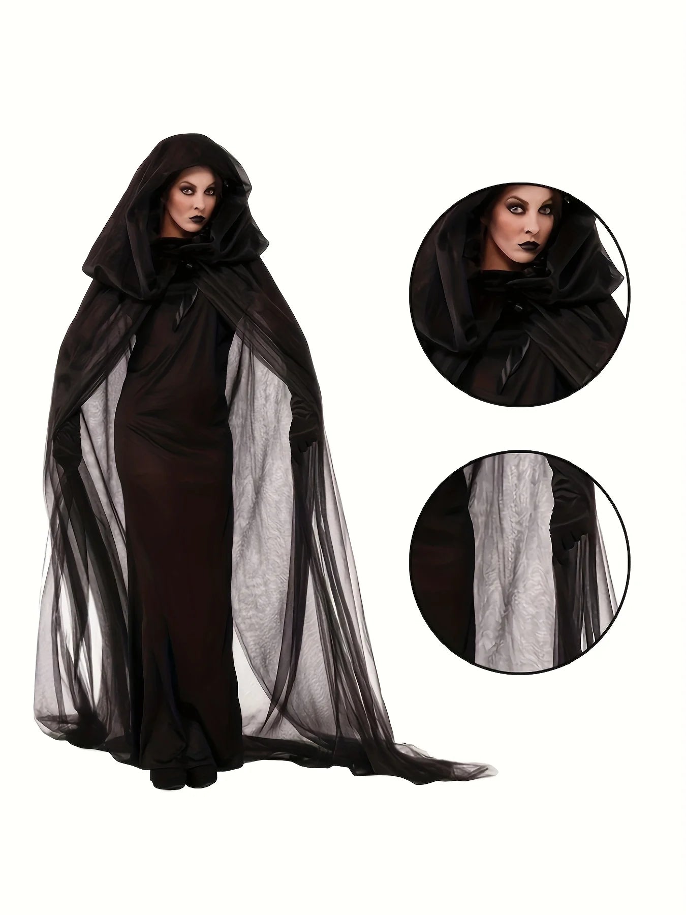 SabbaVie™ Long Black Cloak – Classic Unisex Halloween Robe