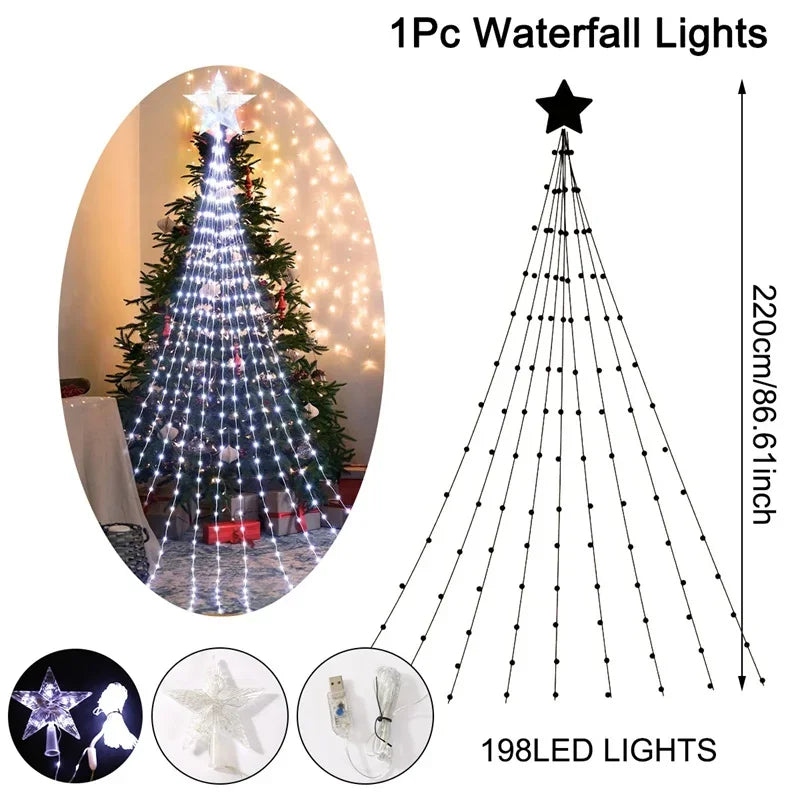SabbaVie™ LED Christmas Waterfall Tree Lights – USB & Battery Powered